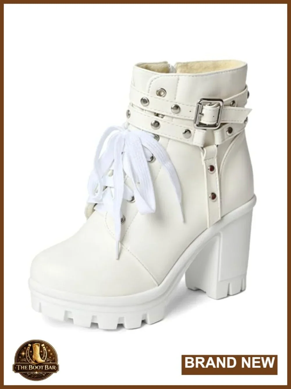 Goth Platform Heel Combat Boots - PU Leather, Lace Up, Zipper, Chunky Sole